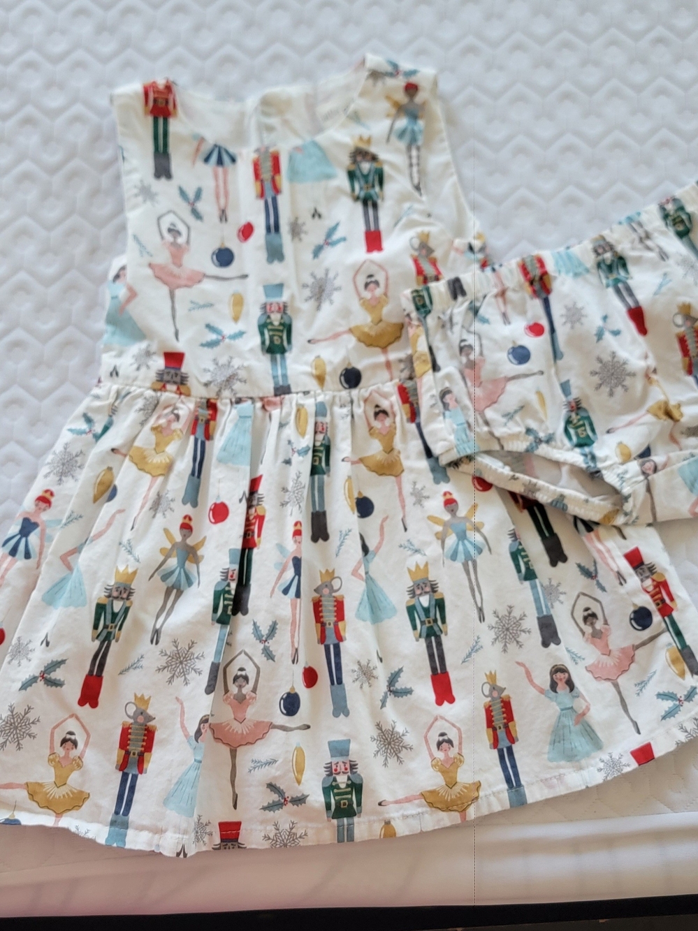 Toddler Girls' Nutcracker Print Cotton Dress - White Multi